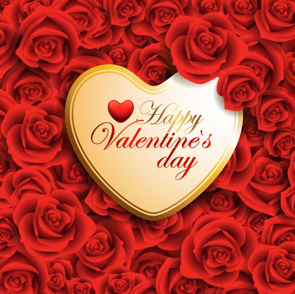 free vector Vector Red Valentine Heart On Roses Background